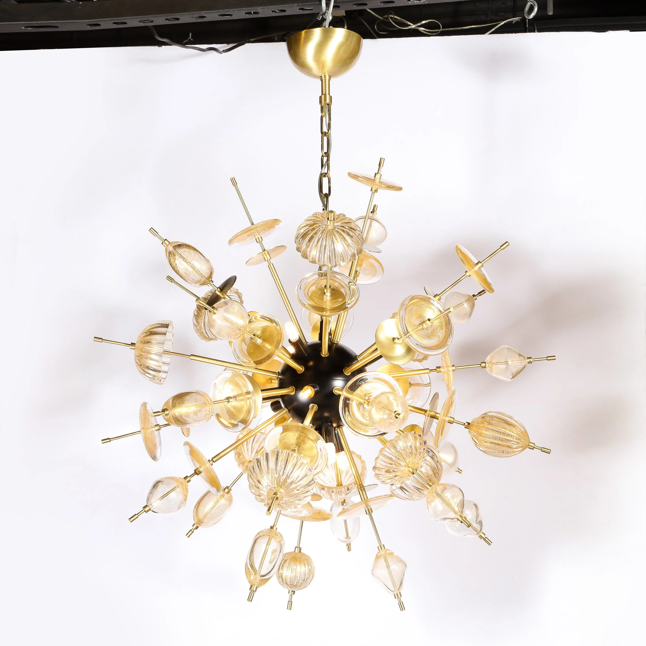 Modernist Brass & Enamel Sputnik Chandelier, Clear & Gold